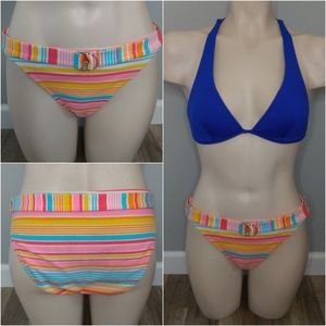 VINTAGE Y2K Bikini Bottoms w/ Belt Small Rainbow Candy Stripe 90s 2000s